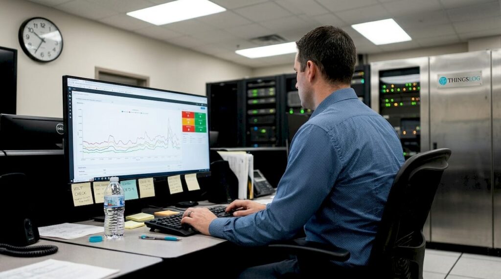 Operator checks energy dashboard in control room